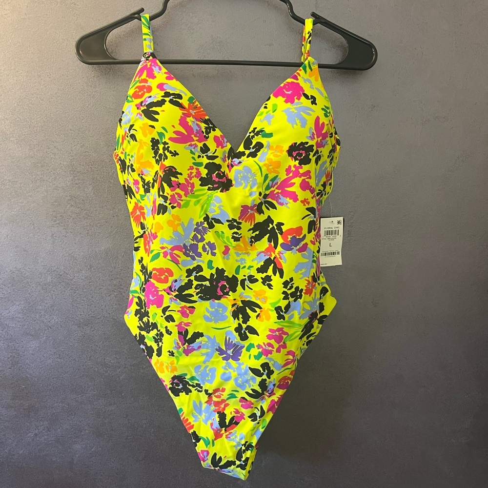 Bar III Neon Floral One Piece Swimsuit
